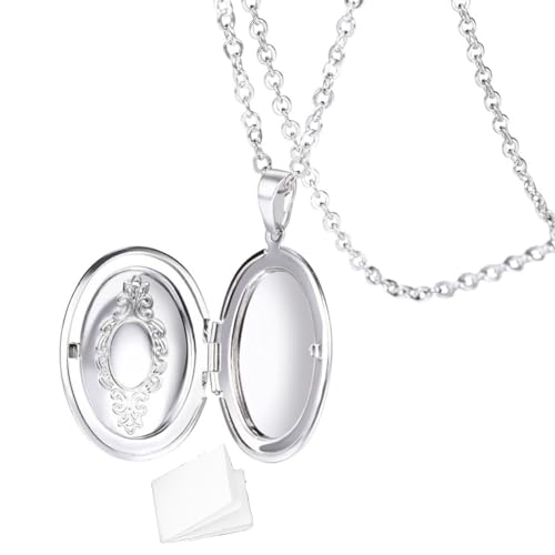 Kawailay 2 Pcs Oval Locket Necklace that Holds Pictures Stainless Steel Oval Shaped Locket Pendant Necklace Oval Image Chain Necklaces for Women - Style 2 - Image 5