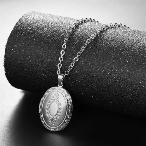 Kawailay 2 Pcs Oval Locket Necklace that Holds Pictures Stainless Steel Oval Shaped Locket Pendant Necklace Oval Image Chain Necklaces for Women - Style 2 - Image 4