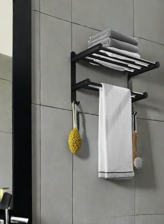 Leekayer Bathroom Towel Rack Double Layer, Black 40cm Stainless Steel Bathroom Towel Rack Wall Screw Installation 15.74 inches - Image 1