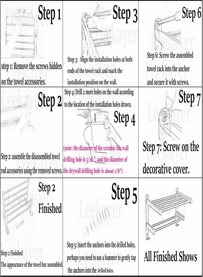 Leekayer Bathroom Towel Rack Double Layer, Black 40cm Stainless Steel Bathroom Towel Rack Wall Screw Installation 15.74 inches - Image 4