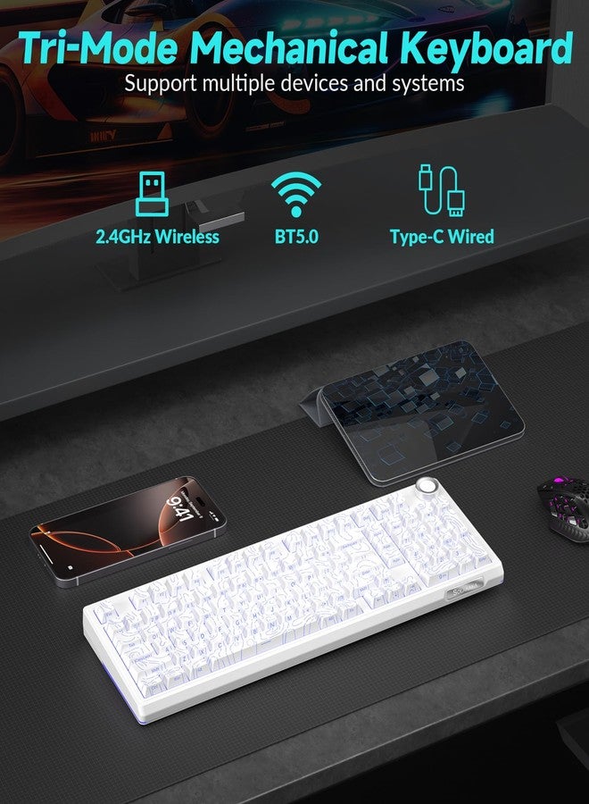 SOLAKAKA لوحة مفاتيح SOLAKAKA KI99 Pro 96% اللاسلكية الميكانيكية، لوحة مفاتيح ألعاب RGB، مفاتيح قابلة للاستبدال السريع ومزيتة مسبقًا، لوحات مفاتيح كريمية بهيكل مانع للتسرب (نمط محيطي أبيض، إصدار غير صامت) - Image 3