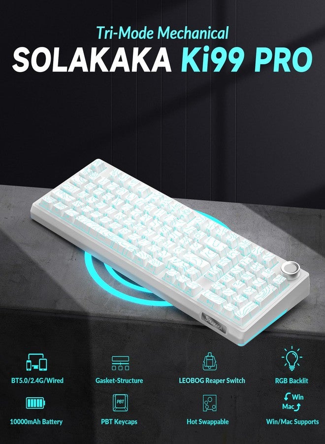 SOLAKAKA لوحة مفاتيح SOLAKAKA KI99 Pro 96% اللاسلكية الميكانيكية، لوحة مفاتيح ألعاب RGB، مفاتيح قابلة للاستبدال السريع ومزيتة مسبقًا، لوحات مفاتيح كريمية بهيكل مانع للتسرب (نمط محيطي أبيض، إصدار غير صامت) - Image 2