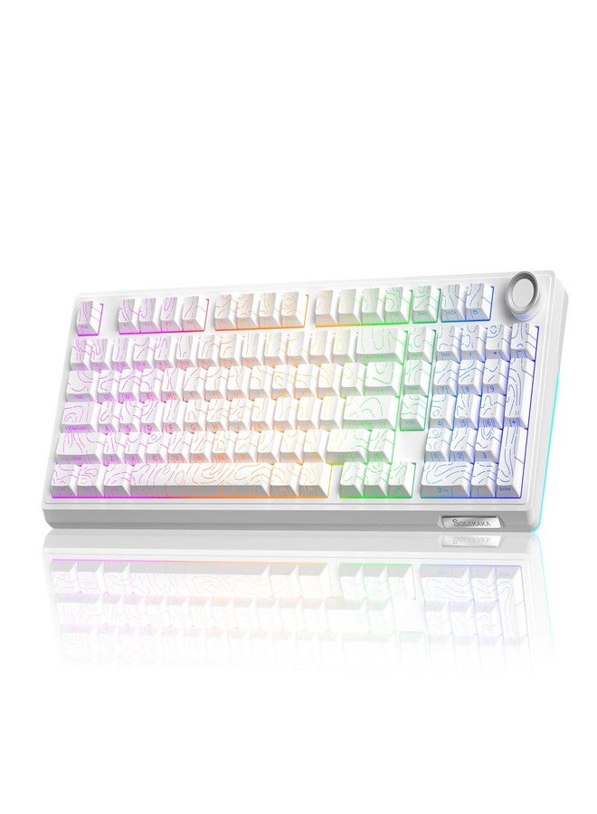 SOLAKAKA لوحة مفاتيح SOLAKAKA KI99 Pro 96% اللاسلكية الميكانيكية، لوحة مفاتيح ألعاب RGB، مفاتيح قابلة للاستبدال السريع ومزيتة مسبقًا، لوحات مفاتيح كريمية بهيكل مانع للتسرب (نمط محيطي أبيض، إصدار غير صامت) - Image 1