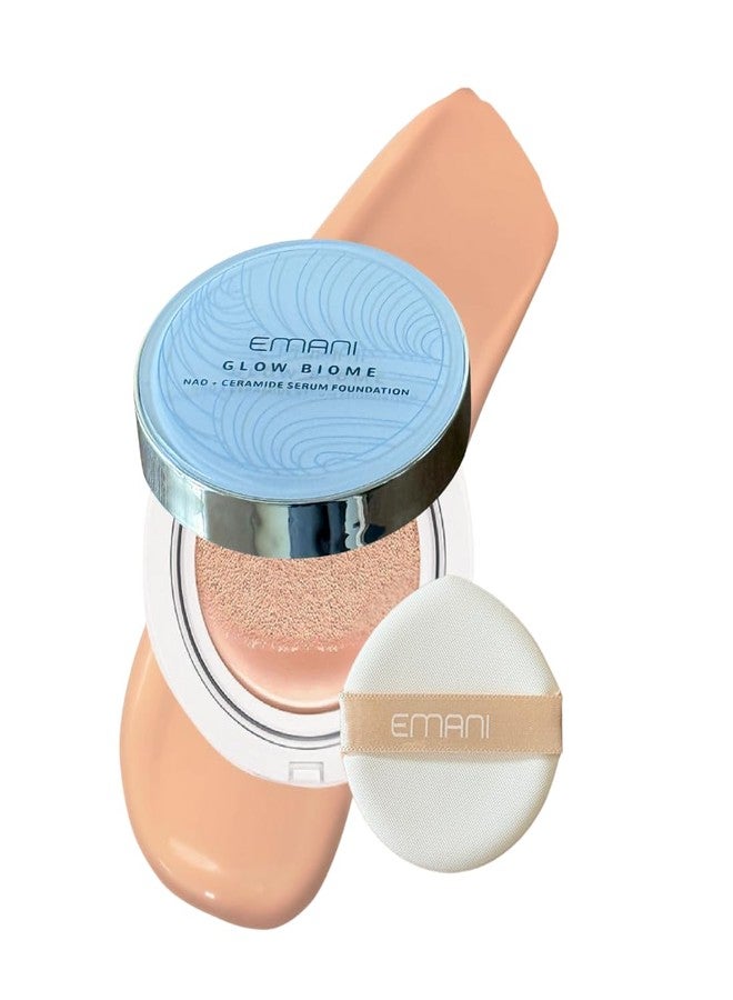 Emani Glow Biome NAD+ Serum Foundation for Sensitive Skin, Lightweight Skin-Like Coverage, With Vitamin C, Peptides, Ceramides, Avocado Oil, Refillable Compact, 0.63 fl oz, Medium Glow - Image 1