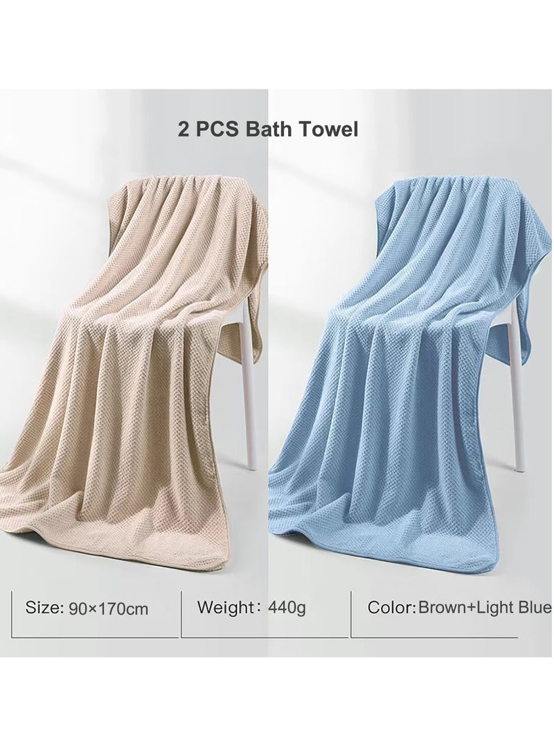 Microfiber Bath Towels, 90 x 170 cm, Set of 2, Super Soft, Highly Absorbent, Quick-Dry, Multipurpose Use Towel (Light Blue + Khaki) - Image 5