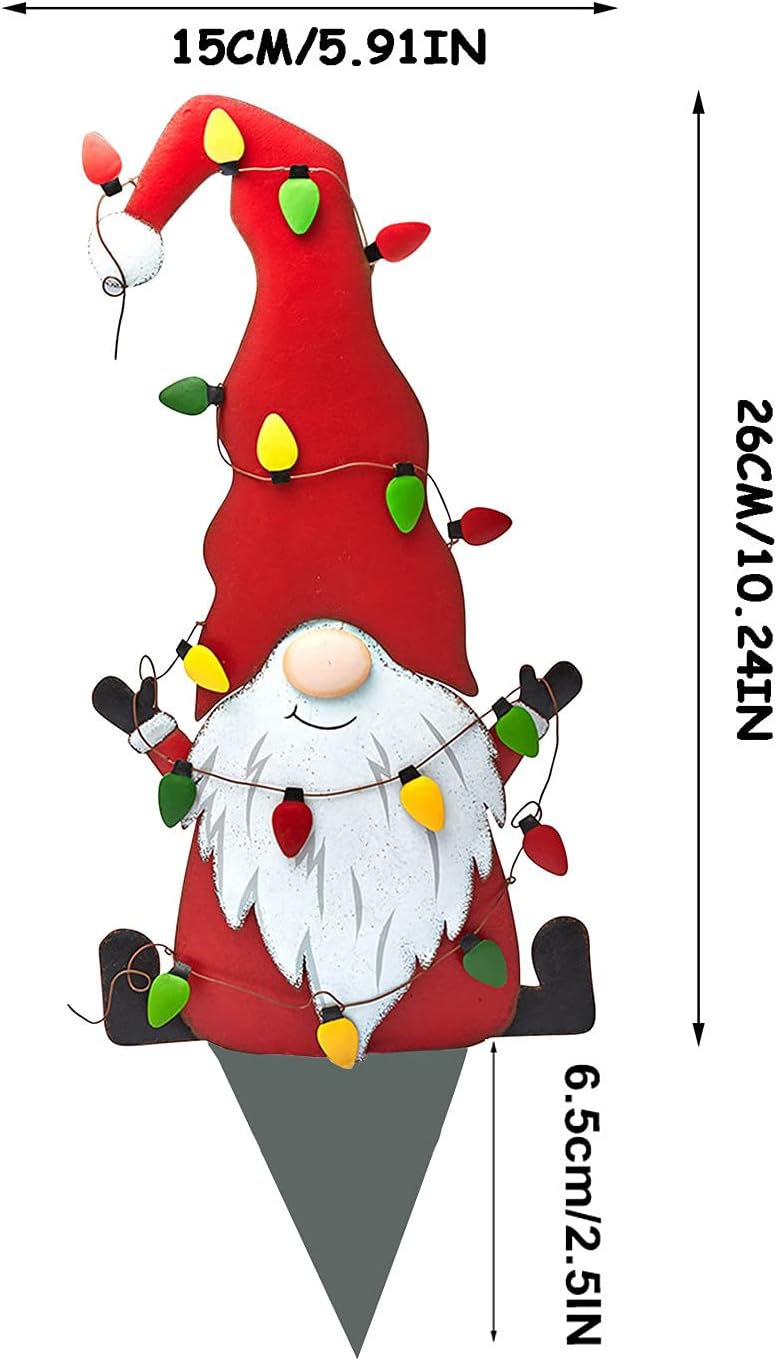 woobles Christmas Metal Gnome Yard Stake, Decorations Outdoor Santa Welcome Sign, Decorative Garden Stakes Outside with Gnomes Winter Art Decor or Lawn Patio (A) A - Image 3