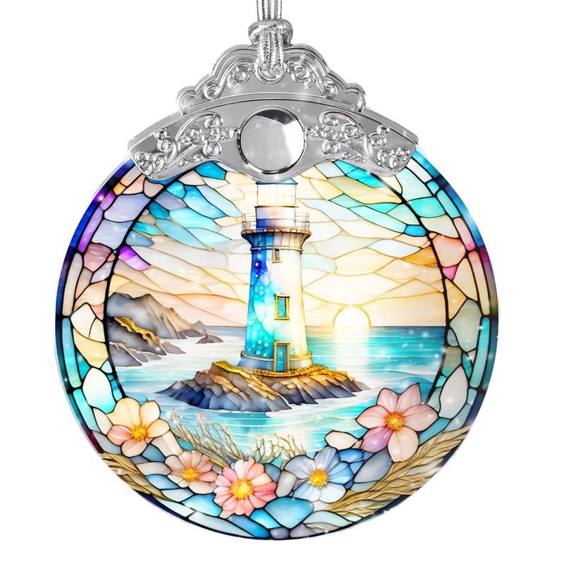 Jocidea Stained Glass Suncatcher  Jocidea Lighthouse Ornament  Christmas Ornaments  Holidays Ornaments  Christmas Tree Decor  Lighthouse Decor for Home  Lighthouse Gifts - Image 1