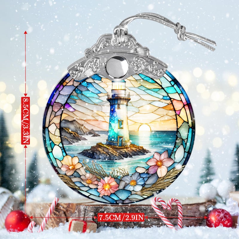 Jocidea Stained Glass Suncatcher  Jocidea Lighthouse Ornament  Christmas Ornaments  Holidays Ornaments  Christmas Tree Decor  Lighthouse Decor for Home  Lighthouse Gifts - Image 4