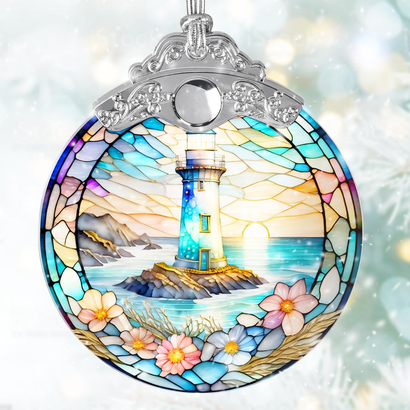 Jocidea Stained Glass Suncatcher  Jocidea Lighthouse Ornament  Christmas Ornaments  Holidays Ornaments  Christmas Tree Decor  Lighthouse Decor for Home  Lighthouse Gifts - Image 2