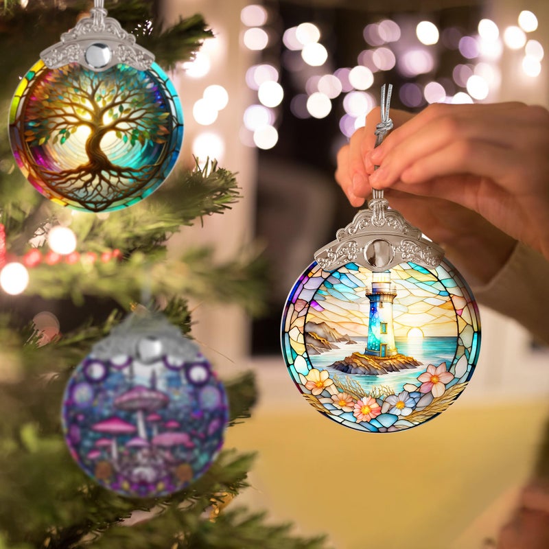 Jocidea Stained Glass Suncatcher  Jocidea Lighthouse Ornament  Christmas Ornaments  Holidays Ornaments  Christmas Tree Decor  Lighthouse Decor for Home  Lighthouse Gifts - Image 5