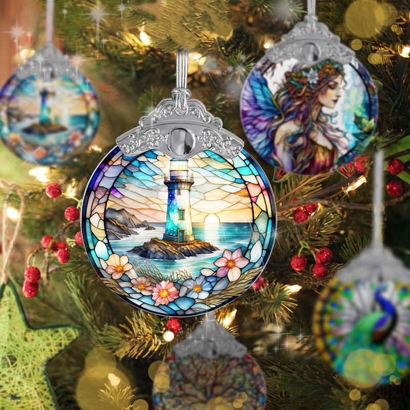 Jocidea Stained Glass Suncatcher  Jocidea Lighthouse Ornament  Christmas Ornaments  Holidays Ornaments  Christmas Tree Decor  Lighthouse Decor for Home  Lighthouse Gifts - Image 3