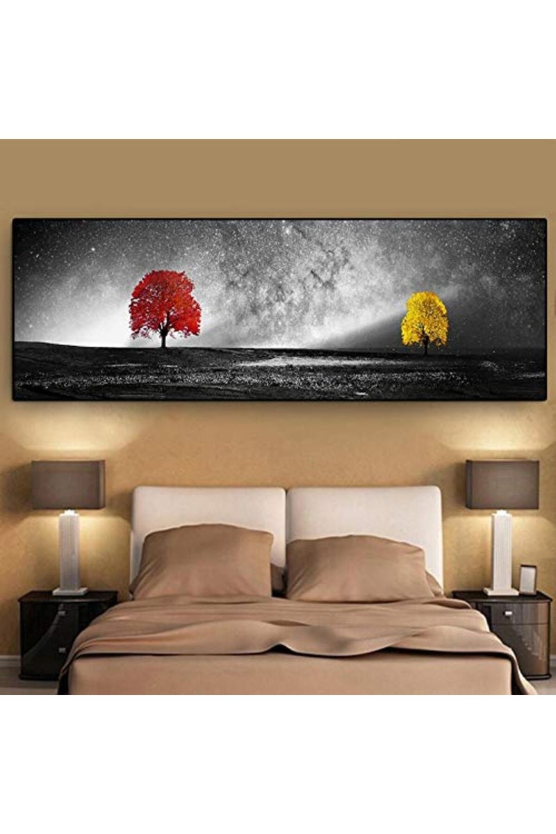 Modern Wall Art Pictures Yellow And Red Tree Landscape Canvas Painting Posters Prints Panorama Pictures For Home Decor 40x120cm(16x48in) Frameless - Image 4