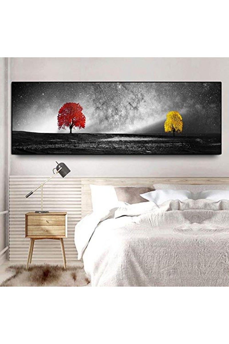 Modern Wall Art Pictures Yellow And Red Tree Landscape Canvas Painting Posters Prints Panorama Pictures For Home Decor 40x120cm(16x48in) Frameless - Image 2