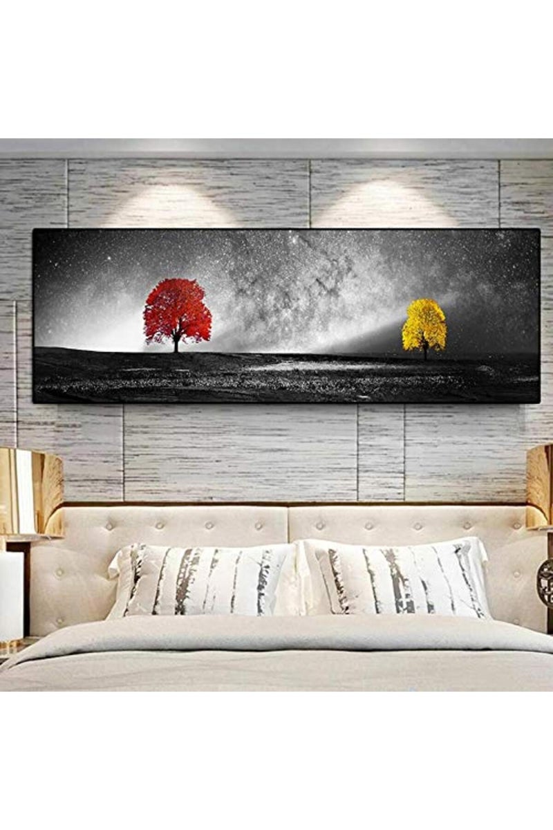 Modern Wall Art Pictures Yellow And Red Tree Landscape Canvas Painting Posters Prints Panorama Pictures For Home Decor 40x120cm(16x48in) Frameless - Image 3