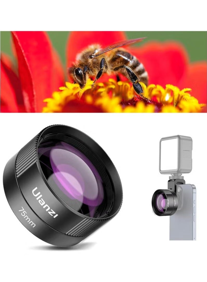 يولانزي اولانزي عدسة ماكرو للهاتف CL-003، عدسة كاميرا جوال HD 75 ملم لسن 17 ملم، متوافقة مع حافظة جوال ايفون وسامسونج مع محول 17 ملم - Image 1