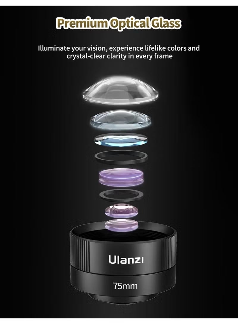 يولانزي اولانزي عدسة ماكرو للهاتف CL-003، عدسة كاميرا جوال HD 75 ملم لسن 17 ملم، متوافقة مع حافظة جوال ايفون وسامسونج مع محول 17 ملم - Image 3
