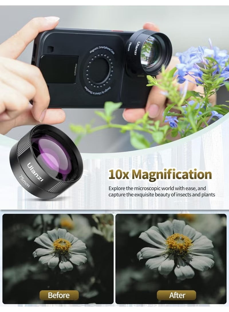 يولانزي اولانزي عدسة ماكرو للهاتف CL-003، عدسة كاميرا جوال HD 75 ملم لسن 17 ملم، متوافقة مع حافظة جوال ايفون وسامسونج مع محول 17 ملم - Image 2