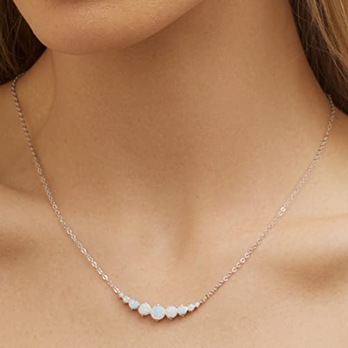 Barzel 18K White Gold Plated Created White Opal Necklace Graduated Style (Silver) - Image 3