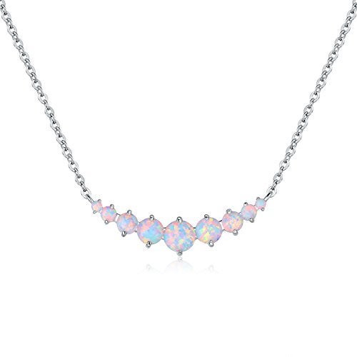 Barzel 18K White Gold Plated Created White Opal Necklace Graduated Style (Silver) - Image 1