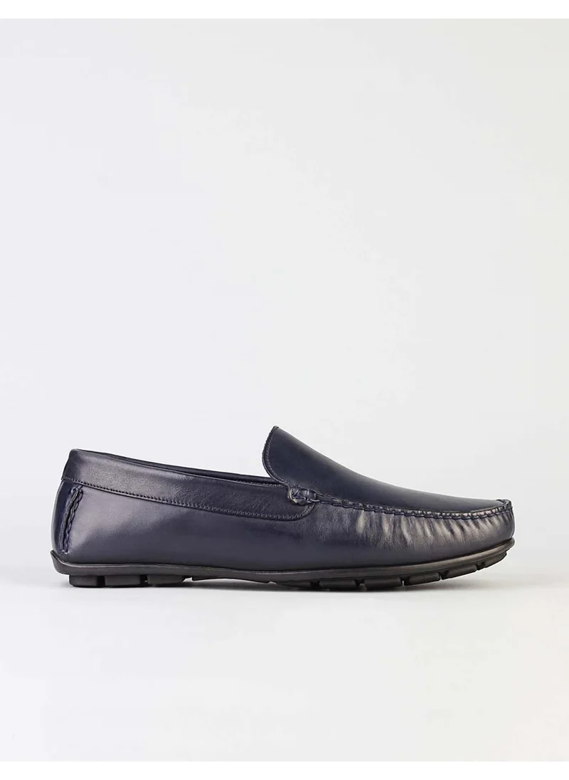 كاباني Stitched Genuine Leather Navy Blue Men's Loafer