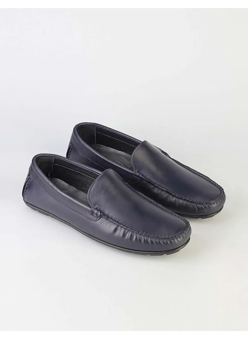 Cabani Stitched Genuine Leather Navy Blue Men's Loafer