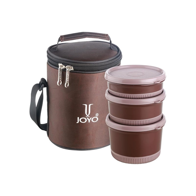 JOYO JOYO Foodway Omega Lunch Box with Zipper Pouch, 100% Leak Proof, 3 Stainless Steel Containers with BPA Free Airtight Lids (250ML, 375 ML, 525 ML) - (Brown)  - Image 1
