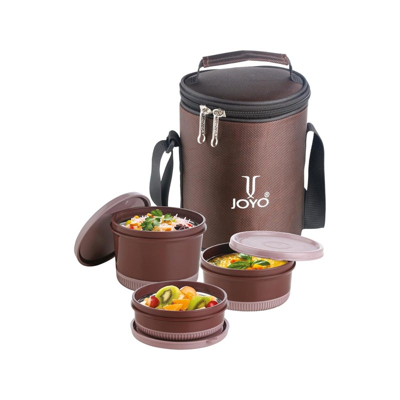 JOYO JOYO Foodway Omega Lunch Box with Zipper Pouch, 100% Leak Proof, 3 Stainless Steel Containers with BPA Free Airtight Lids (250ML, 375 ML, 525 ML) - (Brown)  - Image 4
