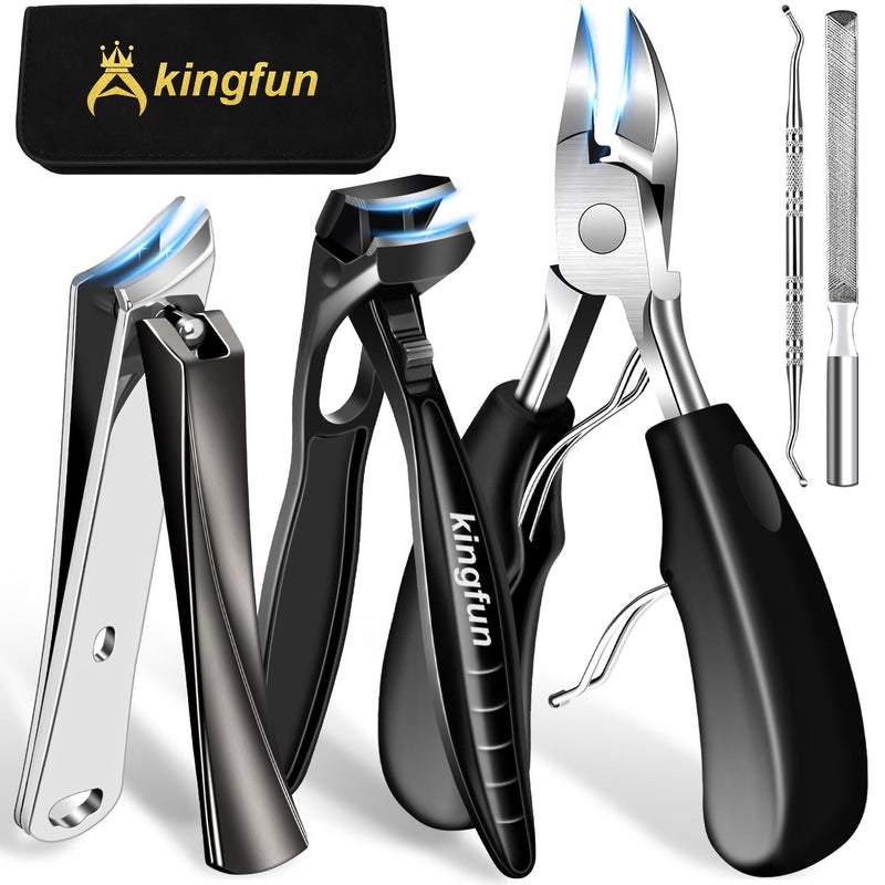 Kingfun Toenail Clippers for Thick Toenails, Kingfun Ingrown Toe Nail Clippers for Thick Nails for Seniors, Heavy Duty Toe Nail Clippers for Men, Angled Head Large Toenail Clippers for Seniors 5Pcs - Image 1