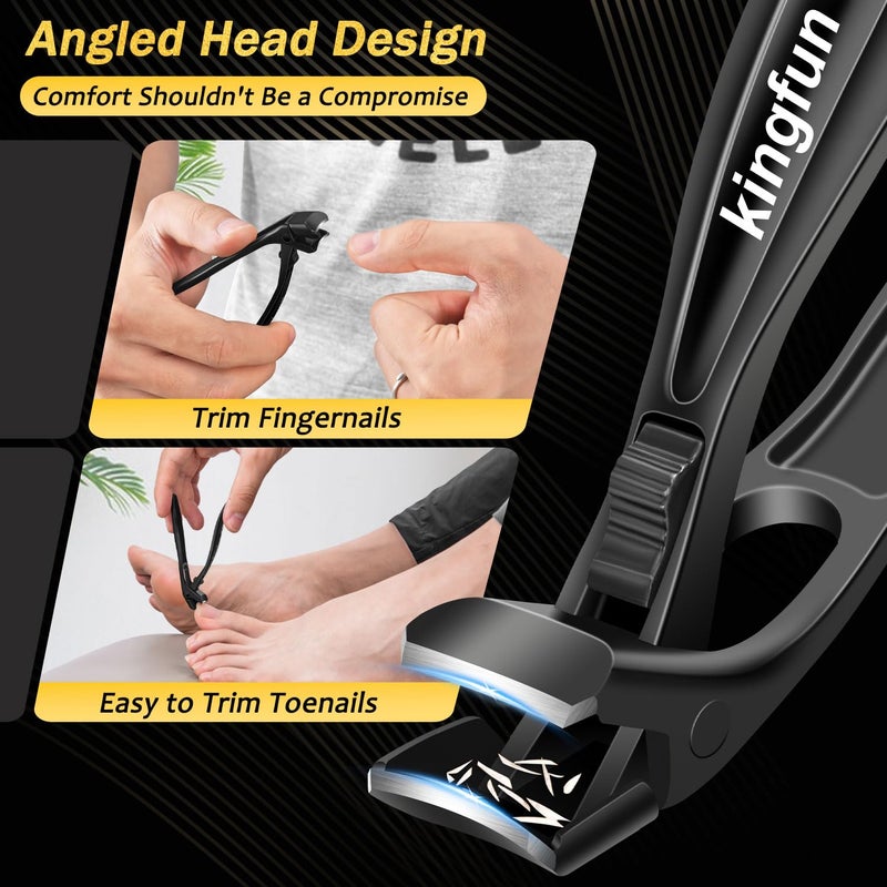 Kingfun Toenail Clippers for Thick Toenails, Kingfun Ingrown Toe Nail Clippers for Thick Nails for Seniors, Heavy Duty Toe Nail Clippers for Men, Angled Head Large Toenail Clippers for Seniors 5Pcs - Image 3
