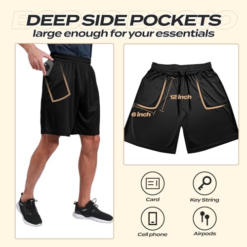 BOOJO 7 Pack Athletic Gym Mens Shorts - Workout Black Quick Dry Basketball Shorts with Pockets for Running Casual Activewear - Image 3