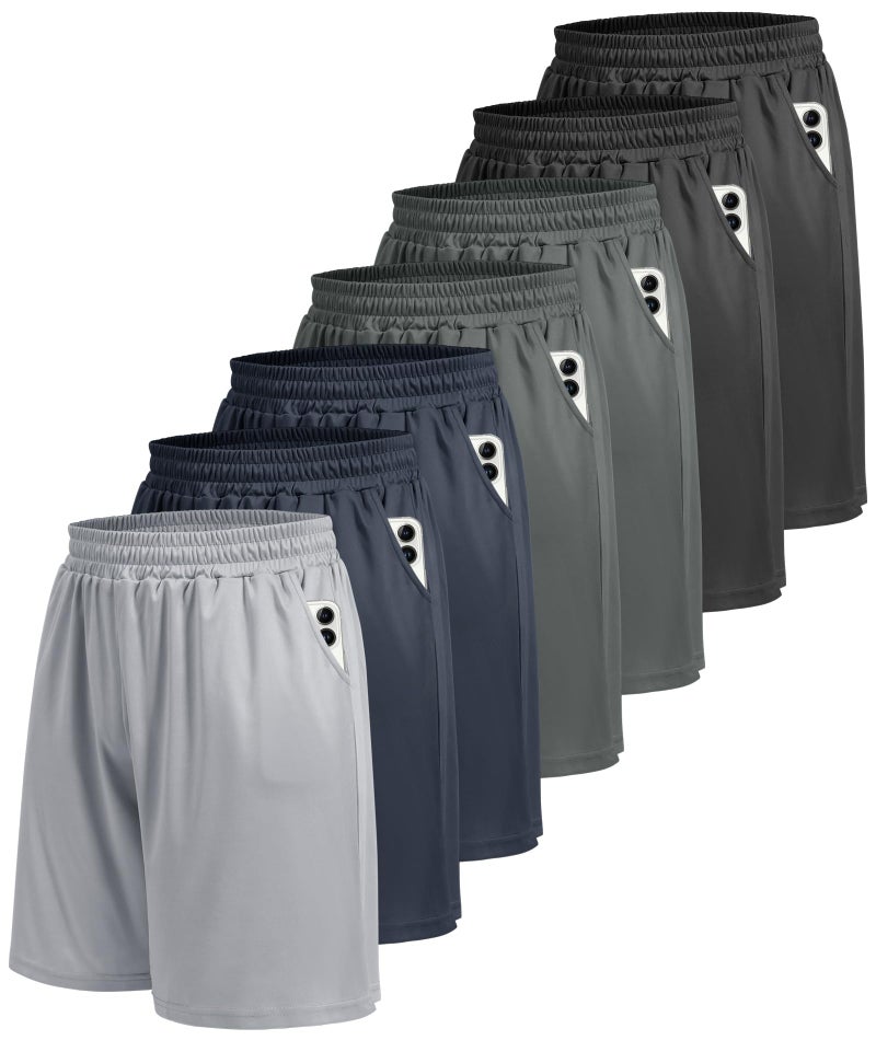 BOOJO 7 Pack Athletic Gym Mens Shorts - Workout Black Quick Dry Basketball Shorts with Pockets for Running Casual Activewear - Image 1