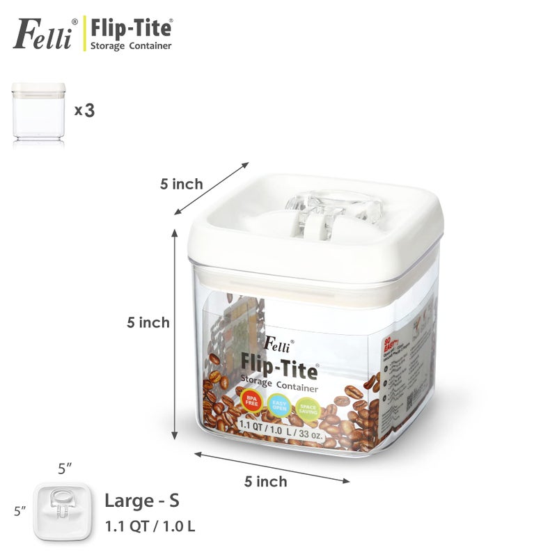 Felli Flip Tite Food Storage Container 5" LARGE Size Airtight Lid Lock Top, Stackable Kitchen Canister for Space Saving, Pantry Fridge Cupboard Organizer, Spice Seasoning Pet Treats Snack (1.1 qt) - Image 4