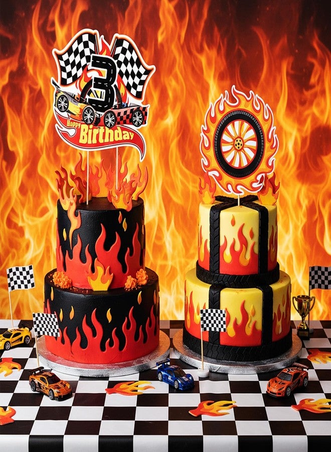 مايتيز زينة كعكة عيد الميلاد الثالث بتصميم سيارة سباق مايتي، لوازم حفلات عيد ميلاد بطابع سيارات السباق، زينة كب كيك بنمط علم متقلب، دعائم تصوير للأطفال بعمر ثلاث سنوات - Image 5