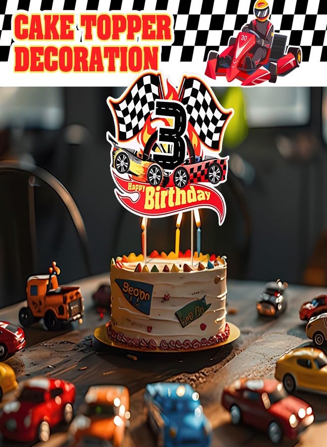 مايتيز زينة كعكة عيد الميلاد الثالث بتصميم سيارة سباق مايتي، لوازم حفلات عيد ميلاد بطابع سيارات السباق، زينة كب كيك بنمط علم متقلب، دعائم تصوير للأطفال بعمر ثلاث سنوات - Image 4