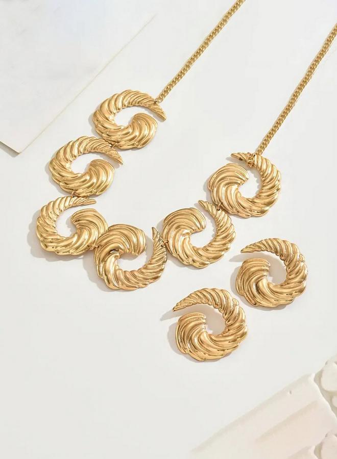 Take Two Textured Statement Necklace and Earrings Jewelry Set - Image 5