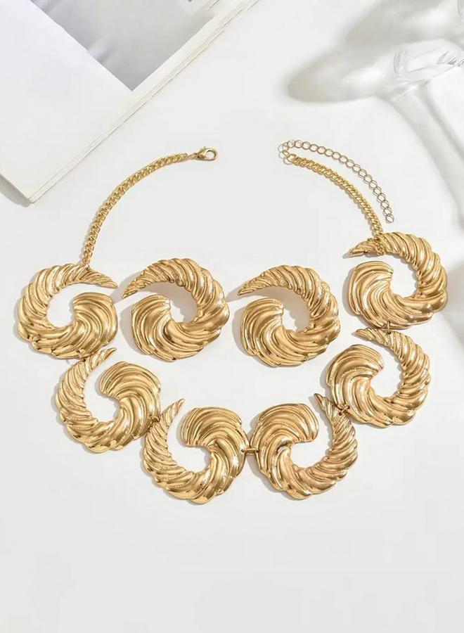 Take Two Textured Statement Necklace and Earrings Jewelry Set - Image 4