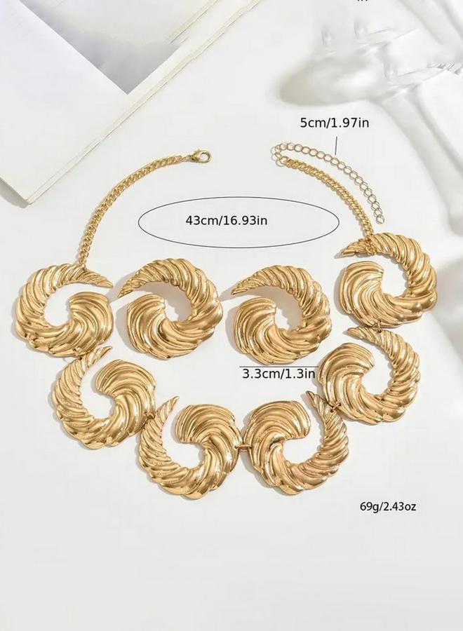 Take Two Textured Statement Necklace and Earrings Jewelry Set - Image 3