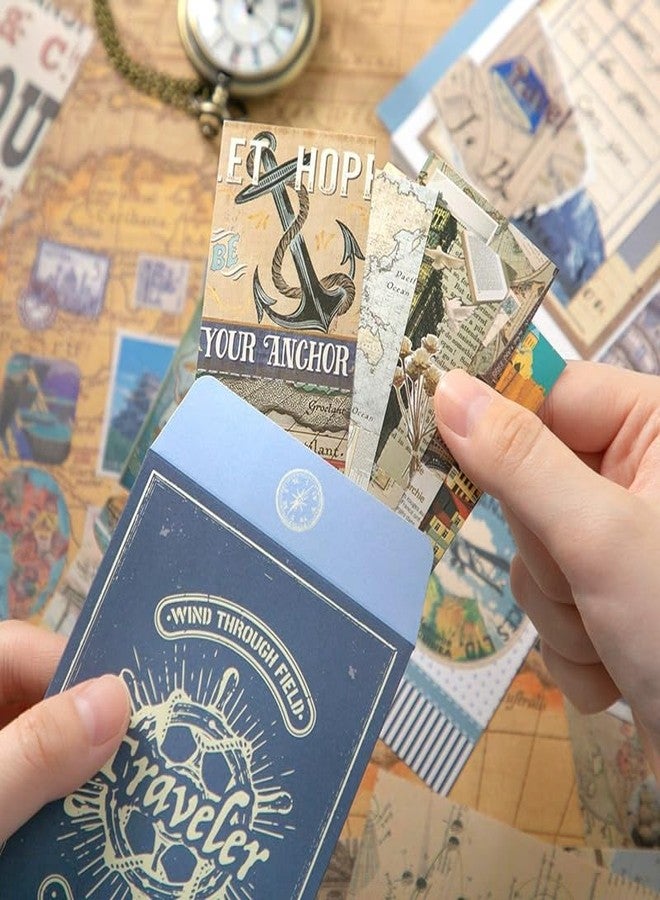WEMOL مجموعة أدوات WEMOL Vintage Journal Scrapbook Pack Kit لتدوين اليوميات الفنية، والمخططات، وملصقات ورقية يمكنك صنعها بنفسك، ودفتر ملاحظات، وألبوم صور مجمعة، وملصقات جمالية (أزرق - سفر عالمي) - Image 3