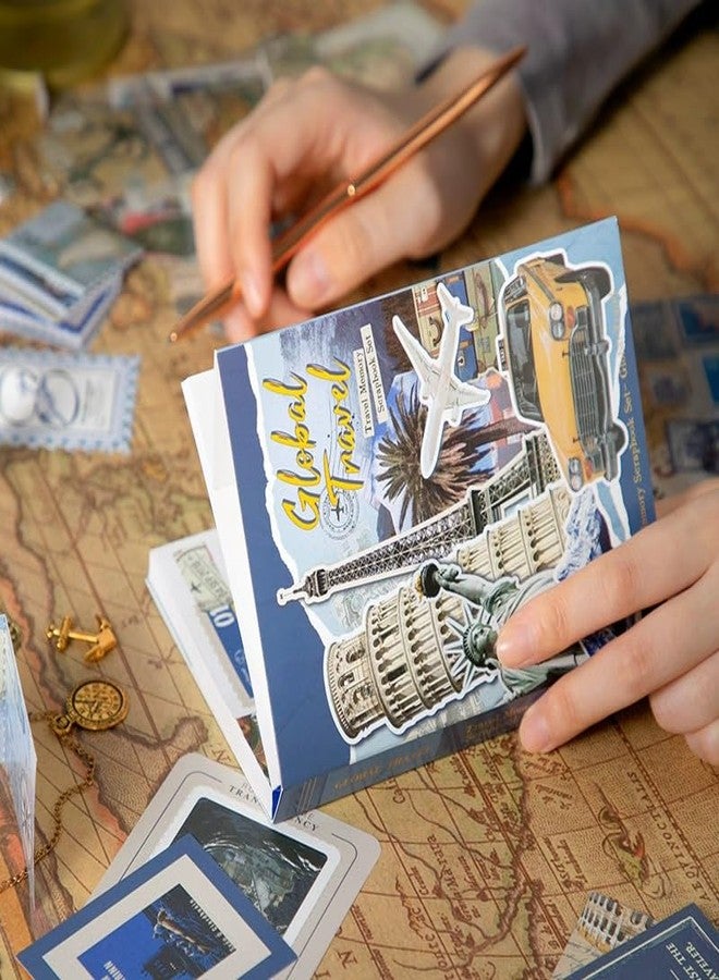 WEMOL مجموعة أدوات WEMOL Vintage Journal Scrapbook Pack Kit لتدوين اليوميات الفنية، والمخططات، وملصقات ورقية يمكنك صنعها بنفسك، ودفتر ملاحظات، وألبوم صور مجمعة، وملصقات جمالية (أزرق - سفر عالمي) - Image 4