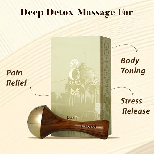 Ohria Ayurveda Kansa Body Massage Wand with Teakwood Handle | Handcrafted Copper & Tin Alloy Tool for Stress Relief, Joint Mobility, Muscle Relaxation, Skin Glow & Ayurvedic Body Massage - Image 3