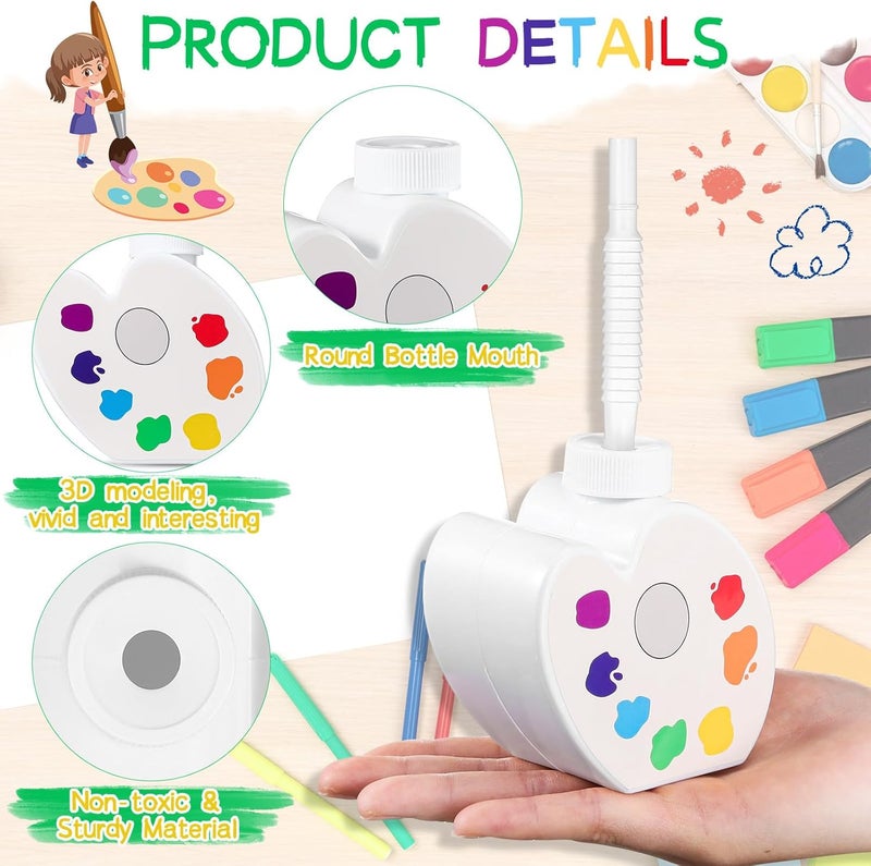 Sratte 24 Pieces Art Themed Party Supplies Paint Party Gift Favor 10 oz Plastic Palette Shape Cups with Straws and Lids Bulk for Birthday Baby Shower - Image 3