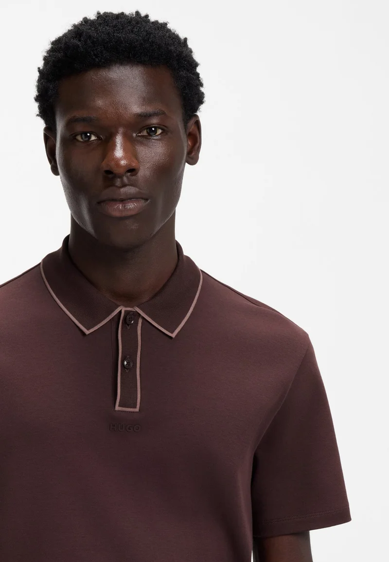 HUGO Open Brown Luxury-cotton polo shirt with contrast trims for Men | Best Price UAE