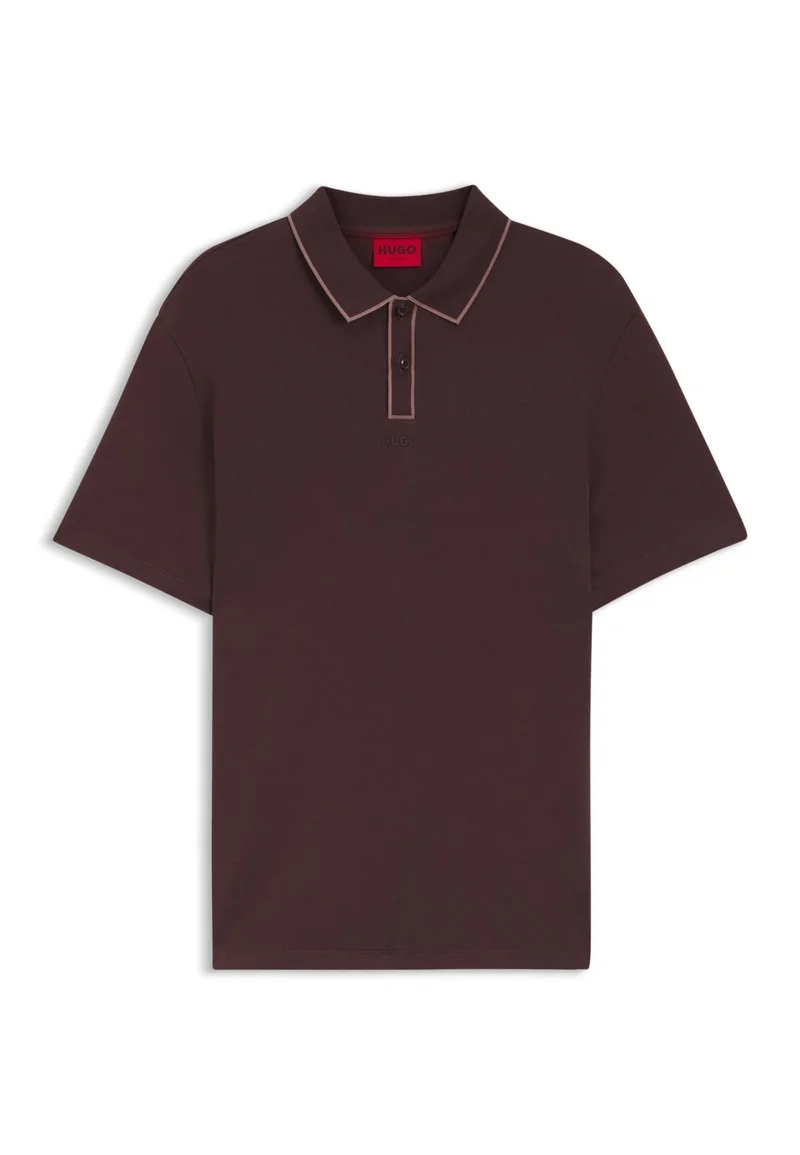 HUGO Open Brown Luxury-cotton polo shirt with contrast trims for Men | Best Price UAE