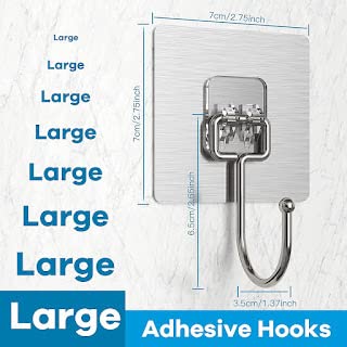 H H CREATION Metal Self Adhesive Heavy Duty Waterproof Transparent Sticky Wall Hooks for Hanging 10KG Max6 Piece Set - Image 3