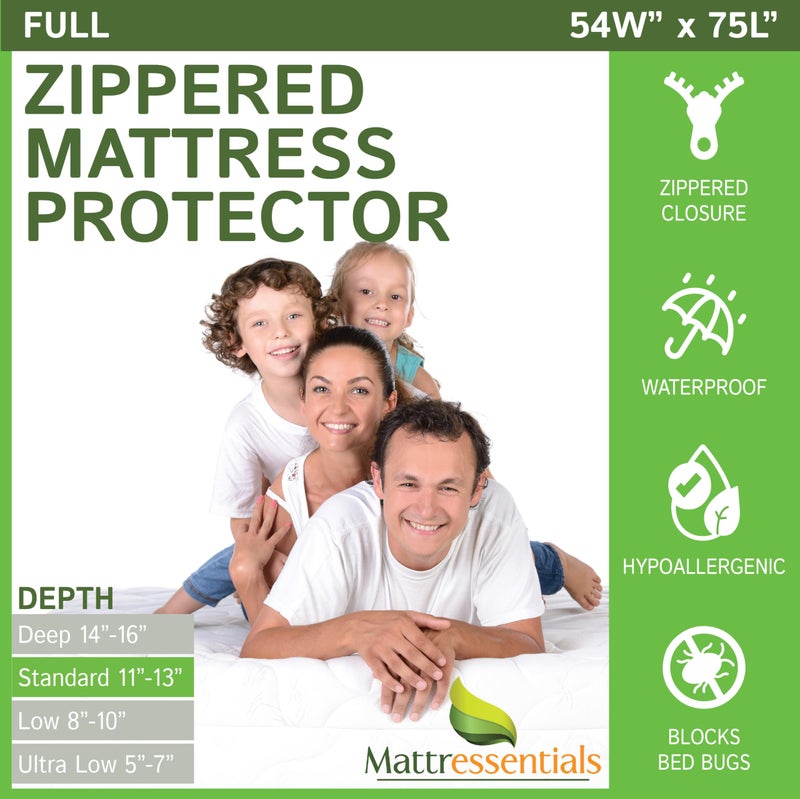 Zippered Full Mattress Protector 1113 Depth Bed Bug Waterproof Mattress Cover Premium Quality Hypoallergenic Encasement White