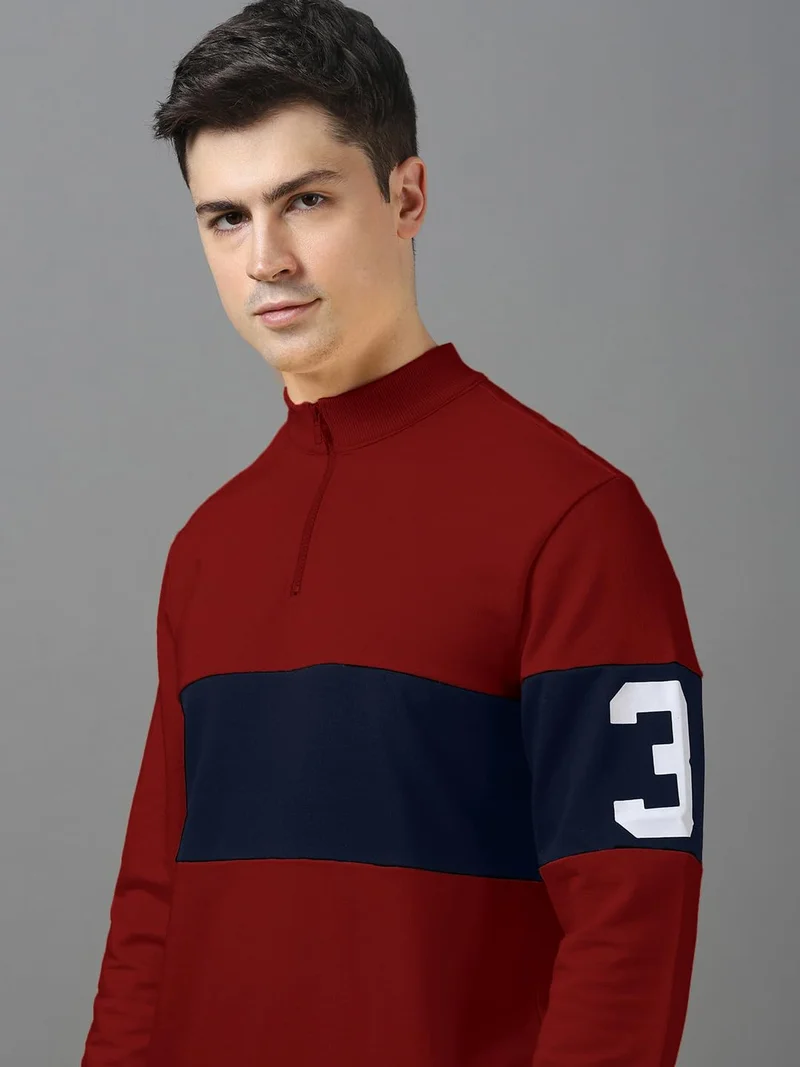 Urbano Fashion  Urbano Fashion Men's Maroon Cotton Color Block Round Neck Sweatshirt for Men | Best Price UAE