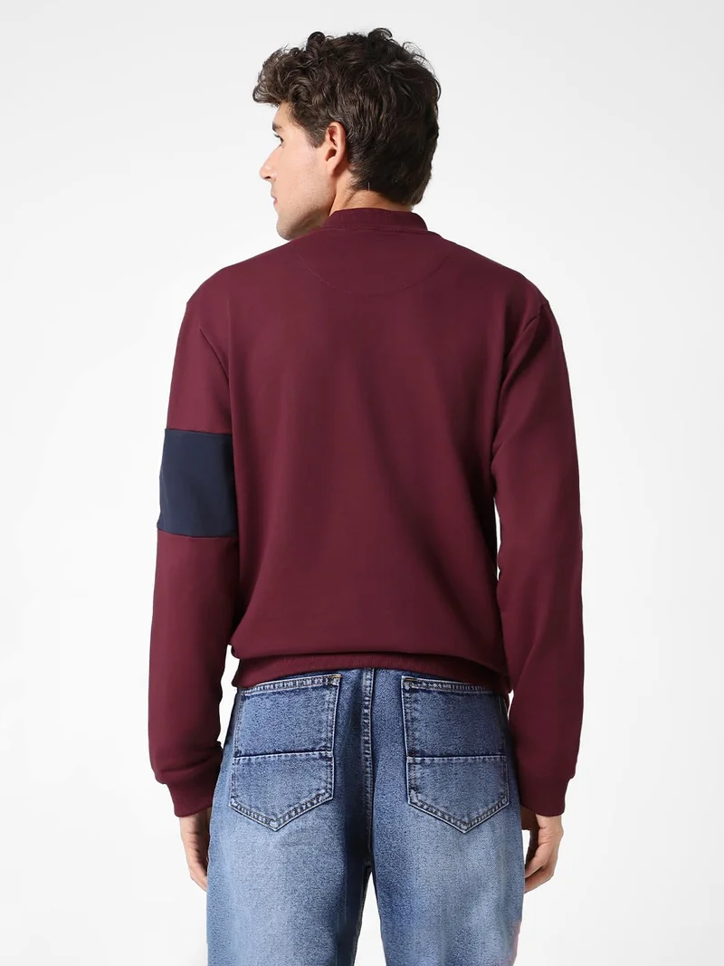 Urbano Fashion  Urbano Fashion Men's Maroon Cotton Color Block Round Neck Sweatshirt for Men | Best Price UAE