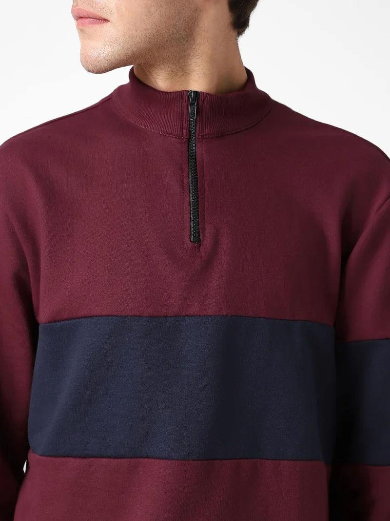Urbano Fashion  Urbano Fashion Men's Maroon Cotton Color Block Round Neck Sweatshirt for Men | Best Price UAE