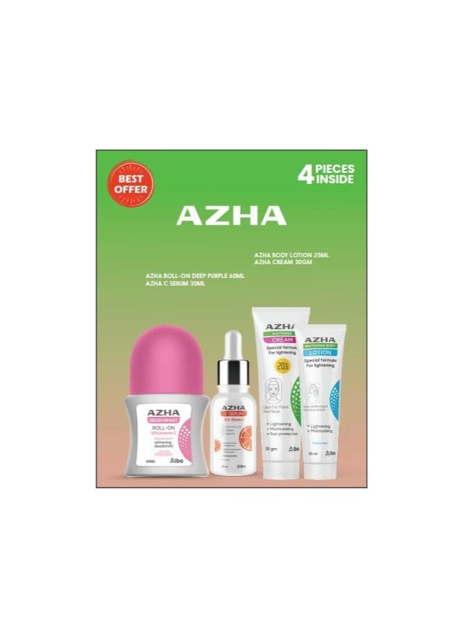AZHA Azha 4pieces inside,roll on deep purple 60ml,body lotion 25ml,C serum 30ml, cream 30gm 