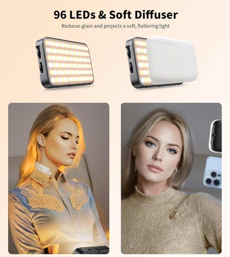 TONEOF 96LED Phone Light with Soft Diffuser, Rechargeable Camera Light with Cold Shoe and Clip, Multiple Color, Built-in Stand for Support, Portable Selfie Lamp for Phone/Tablet/Laptop/Camera - Image 4